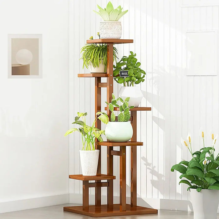 5 Tier Dark Brown Vertical Bamboo Plant Stand - Furniture > Office