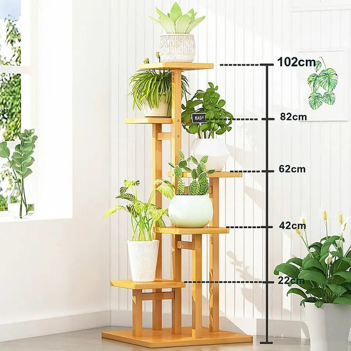 5 Tier Natural Brown Vertical Bamboo Plant Stand - Furniture > Office