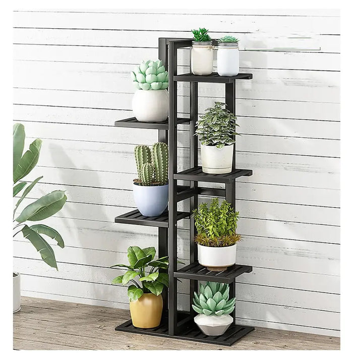 6 Tier Black Vertical Bamboo Plant Stand - Furniture > Office