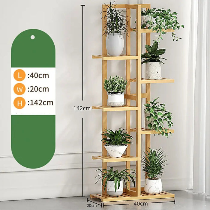 6 Tier Natural Brown Vertical Bamboo Plant Stand - Furniture > Office