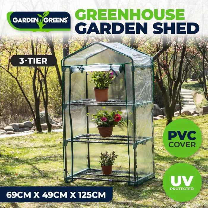 Garden Greens Greenhouse Shed 3 Tier UV Protected Cover Solid Structure 1.25m - Home & Garden > Green Houses