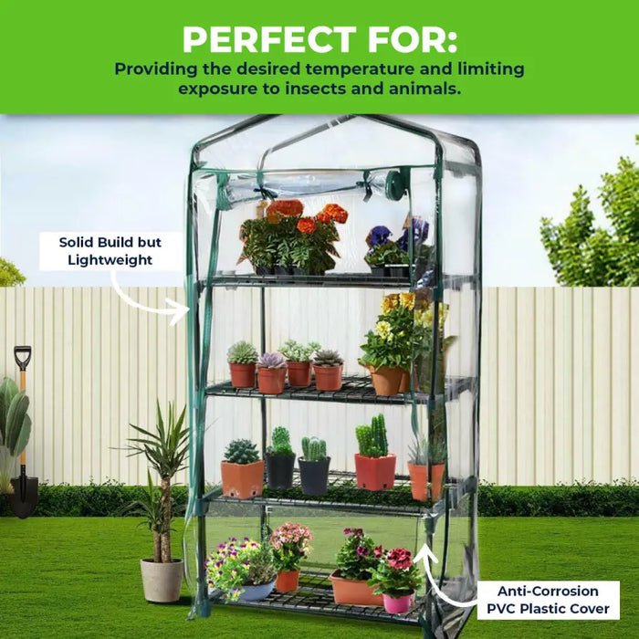 Garden Greens Greenhouse Shed 4 Tier UV Protected Cover Sturdy Structure 1.6m - Home & Garden > Green Houses