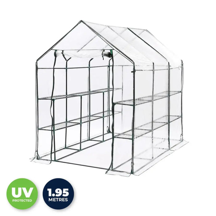 Garden Greens Greenhouse Walk-In Mega Sized Shed 3 Tier Solid Structure 1.95m - Home & Garden > Green Houses