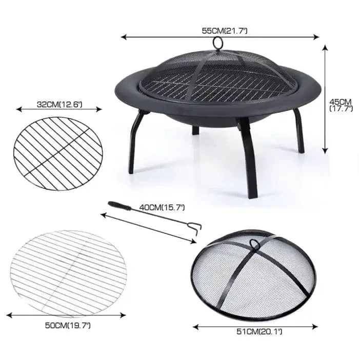 22" Portable Outdoor Fire Pit and BBQ