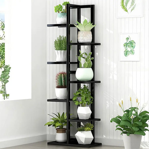 6 Tier Black Vertical Bamboo Plant Stand - Furniture > Office