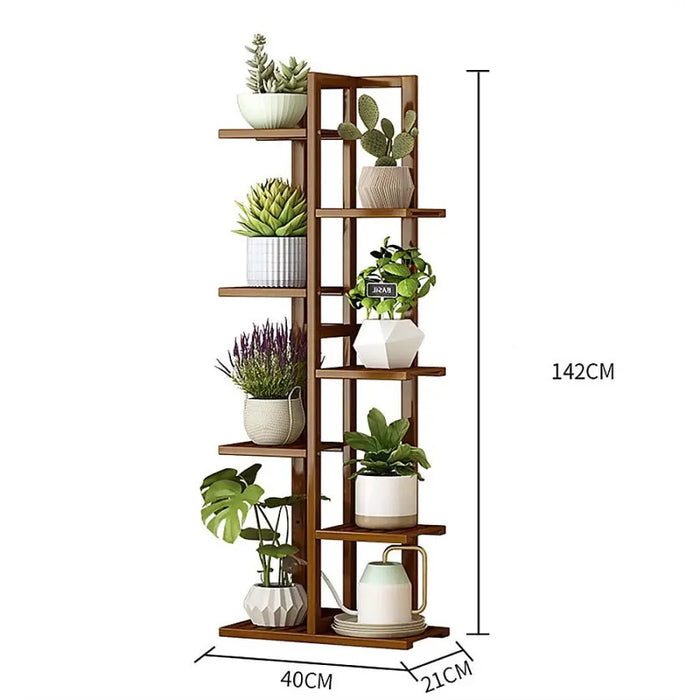 6 Tier Dark Brown Vertical Bamboo Plant Stand - Furniture