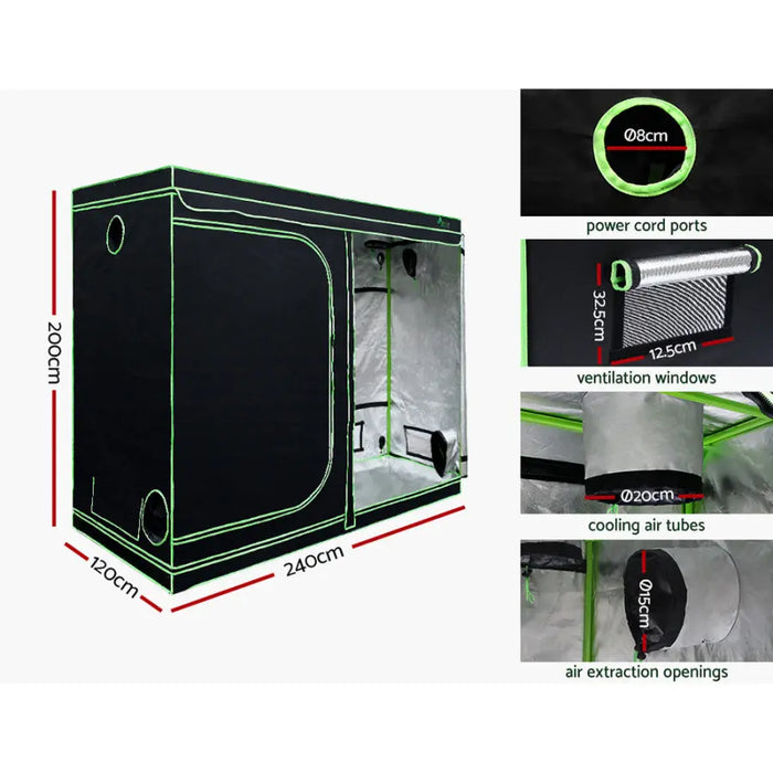 Greenfingers Grow Tent 2200W LED Grow Light Hydroponic Kit System 2.4x1.2x2M - Home & Garden > Green Houses