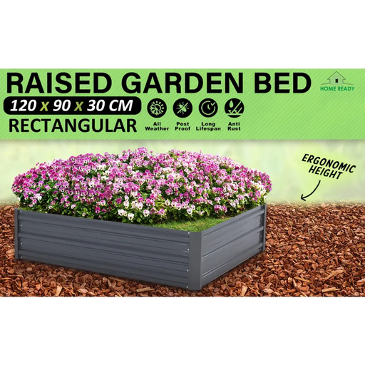 Home Ready 120 x 90 x 30cm Grey Raised Garden Bed Galvanised Steel Planter - Home & Garden > Garden Beds