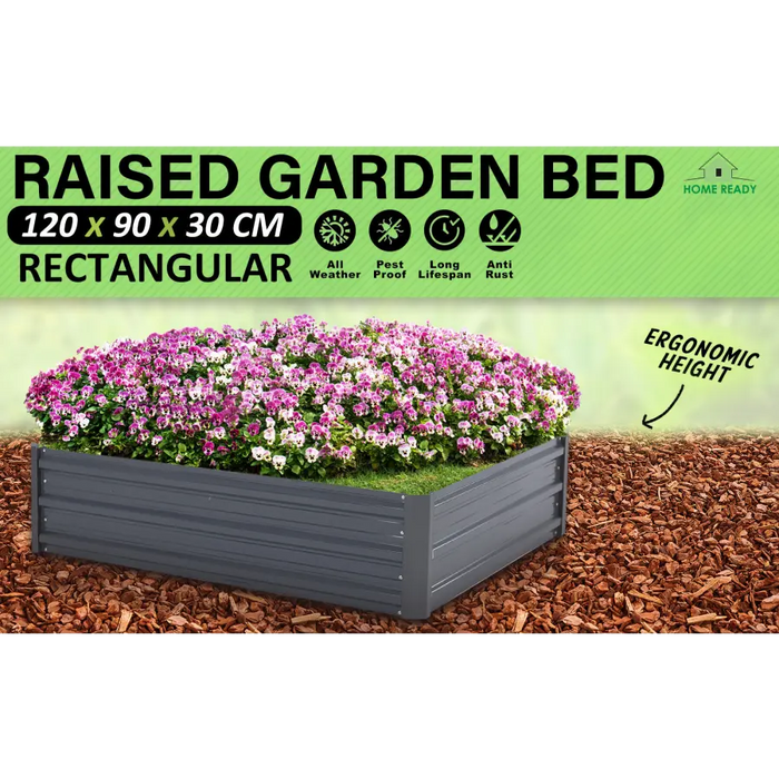 Home Ready 120 x 90 x 30cm Grey Raised Garden Bed Galvanised Steel Planter - Home & Garden > Garden Beds