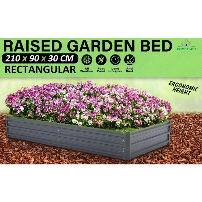 Home Ready 210 x 90 x 30cm Grey Raised Garden Bed Galvanised Steel Planter - Home & Garden > Garden Beds