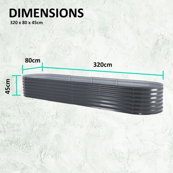 Home Ready 320 x 80 x 45cm Grey Raised Garden Bed Galvanised Steel Planter - Home & Garden > Garden Beds