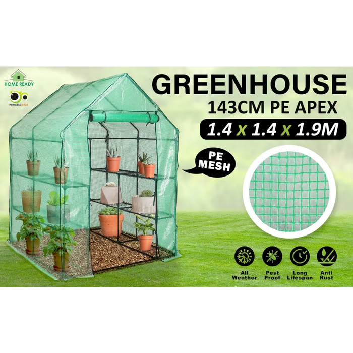 Home Ready Apex 1.43x1.43x1.95M Garden Greenhouse Walk-In Shed PE - Home & Garden > Green Houses