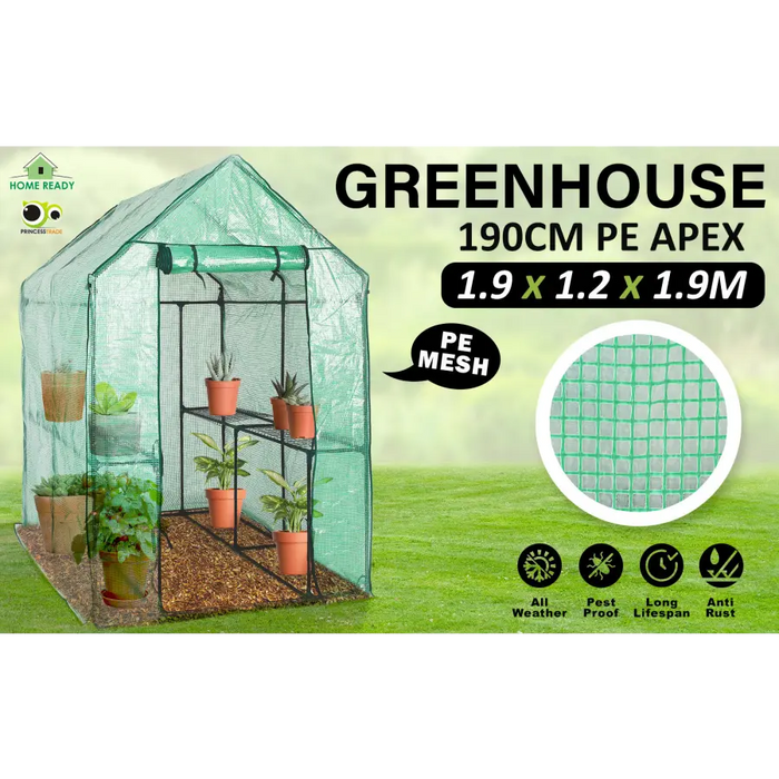 Home Ready Apex 1.9x1.2x1.9M Garden Greenhouse Walk-In Shed PE - Home & Garden > Green Houses