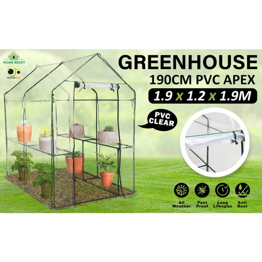 Home Ready Apex 1.9x1.2x1.9M Garden Greenhouse Walk-In Shed PVC - Home & Garden > Green Houses