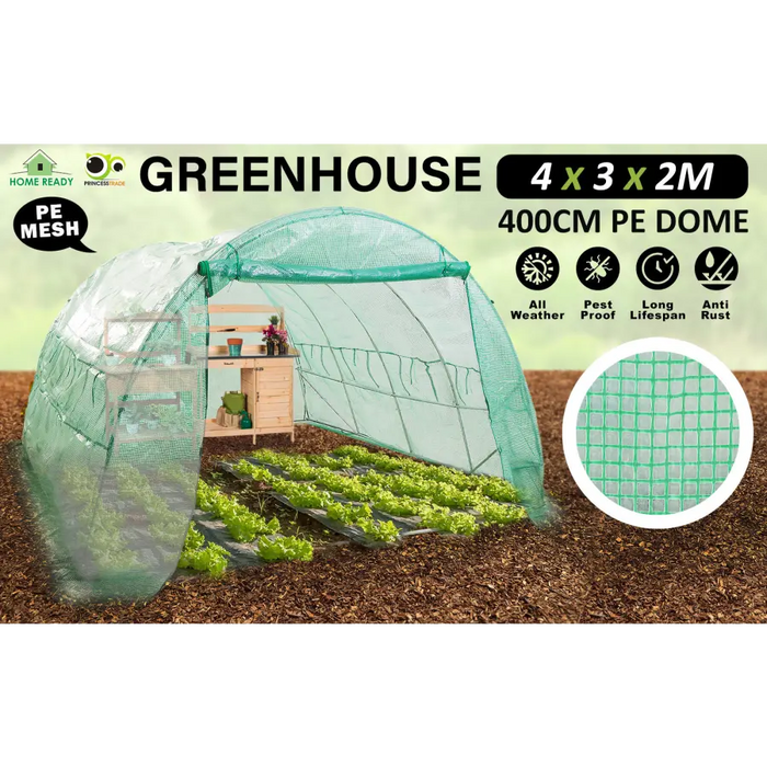 Home Ready Dome Hoop Tunnel Polytunnel 4x3x2M Garden Greenhouse Walk-In Shed PE - Home & Garden > Green Houses