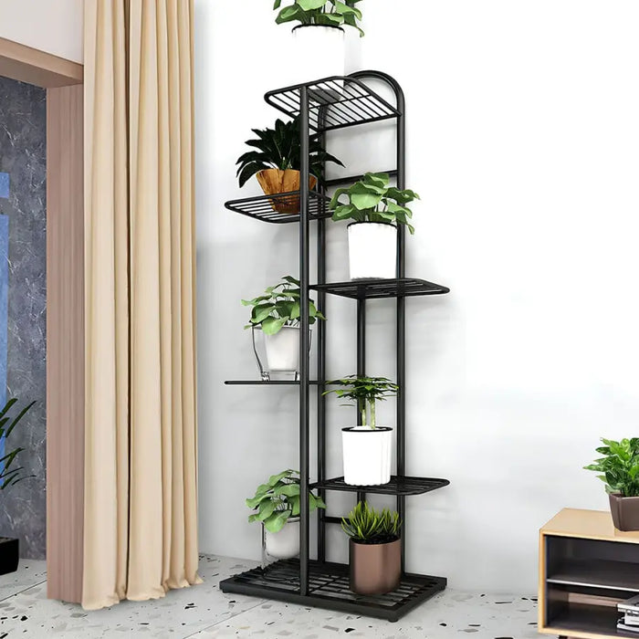 Arched 5 Tier Black Metal Plant Stand for 6 Planters