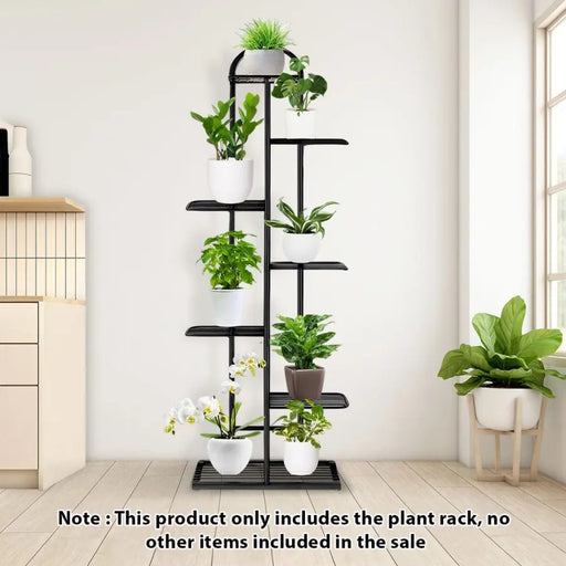 Arched 7 Tier Black Metal Plant Stand for 7 Planters