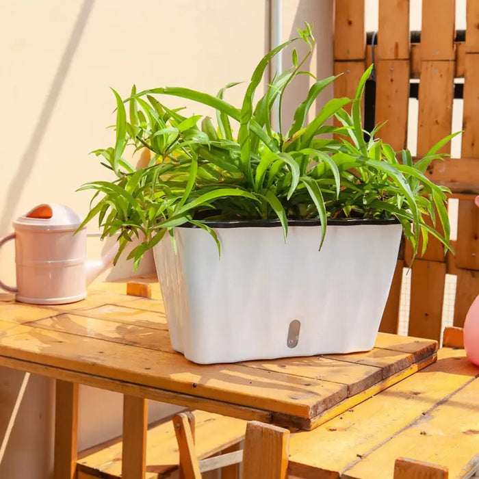 Set of 2 x 35cm White Rectangular Outdoor Planter