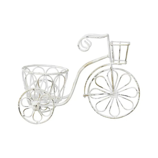 Distressed White Small Bicycle Planter - Outdoor Pots