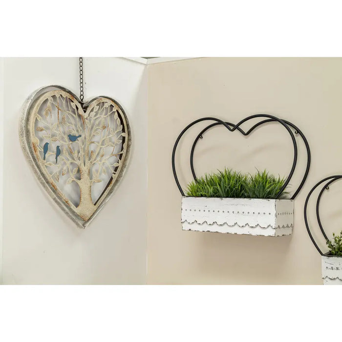 Double-Framed Pivoted Hanging Heart with Birds - Wall Art