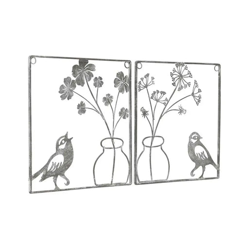 Set of 2 Wire Bird w with Flower Wall art - Metal Wall Art