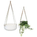 Set/2 Nested Contemporary Hanging White w/Tan Strap Planters